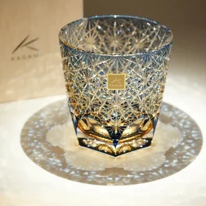 Kagami Blue Daisy Edo Kiriko Handcrafted Crystal Glass
